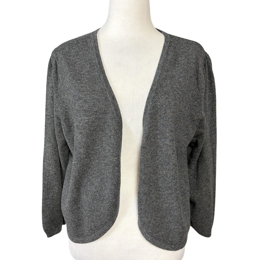 PURE Collection Cardigan Sweater Womens 18 Plus Gray 100% Cashmere Open Knit